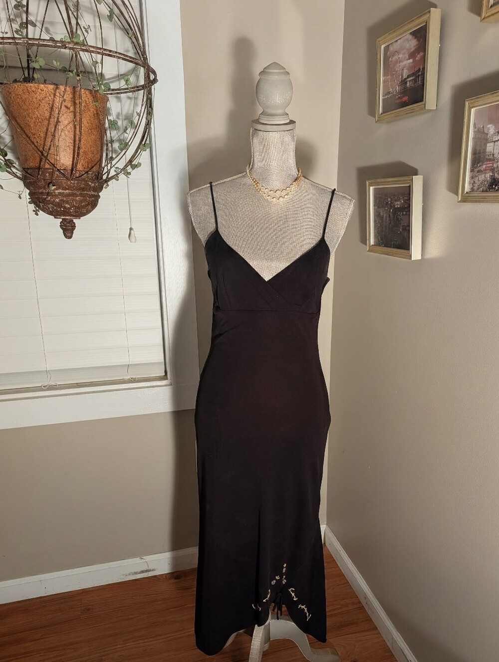 Arden B Black Midi Dress W Beaded Floral Embroidery